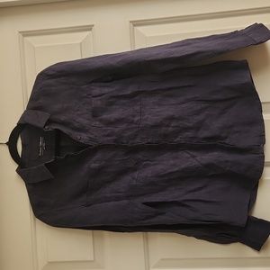 Navy blue linen button up